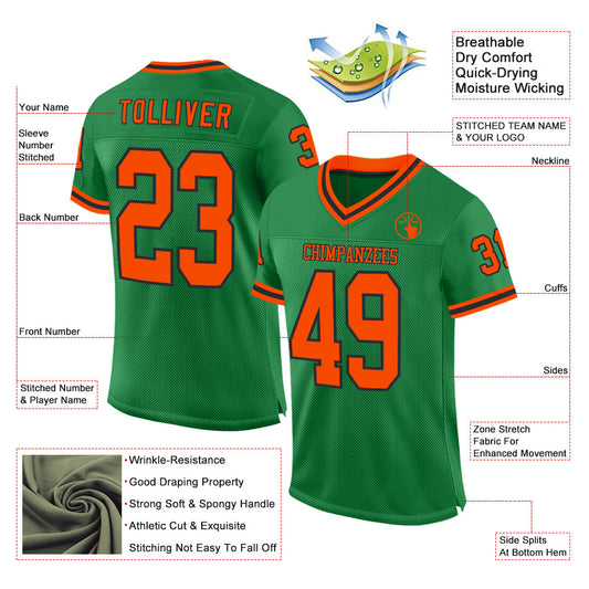 Custom Grass Green Orange-Black Mesh Authentic Throwback Football Jersey - Sky-Custom