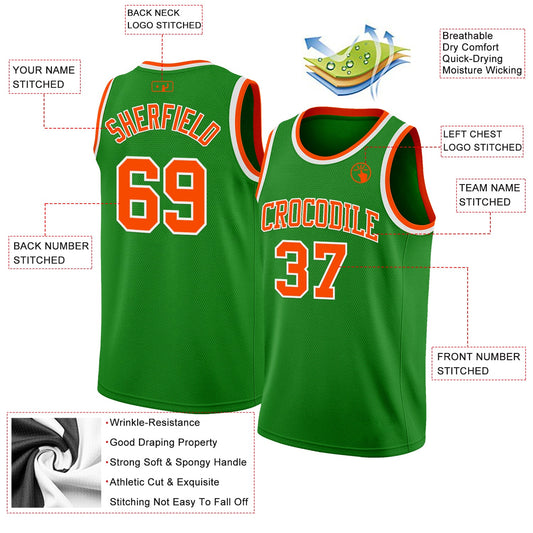 Custom Grass Green Orange-White Authentic Basketball Jersey - Sky-Custom
