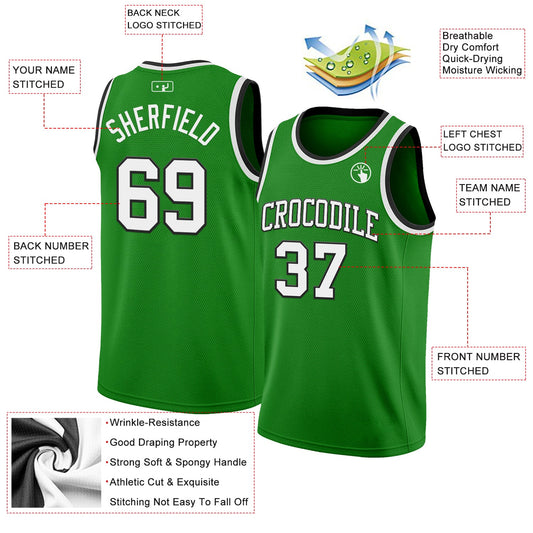 Custom Grass Green White-Black Authentic Basketball Jersey - Sky-Custom