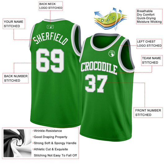 Custom Grass Green White-Gray Authentic Basketball Jersey - Sky-Custom