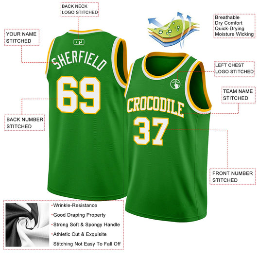 Custom Grass Green White-Gold Authentic Basketball Jersey - Sky-Custom