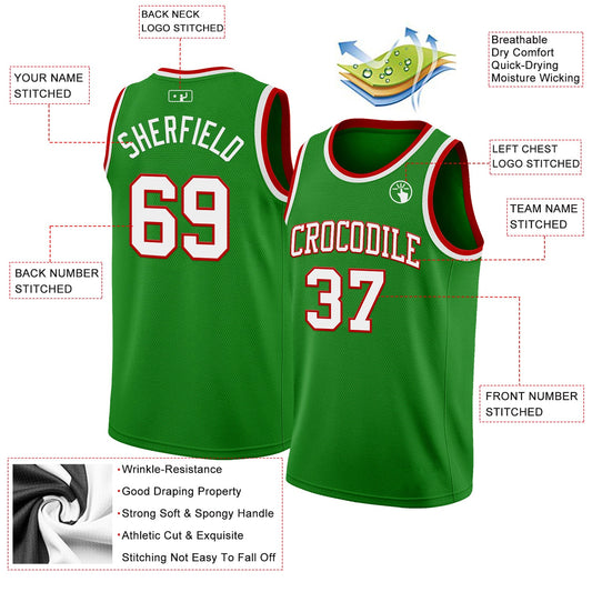 Custom Grass Green White-Red Authentic Basketball Jersey - Sky-Custom