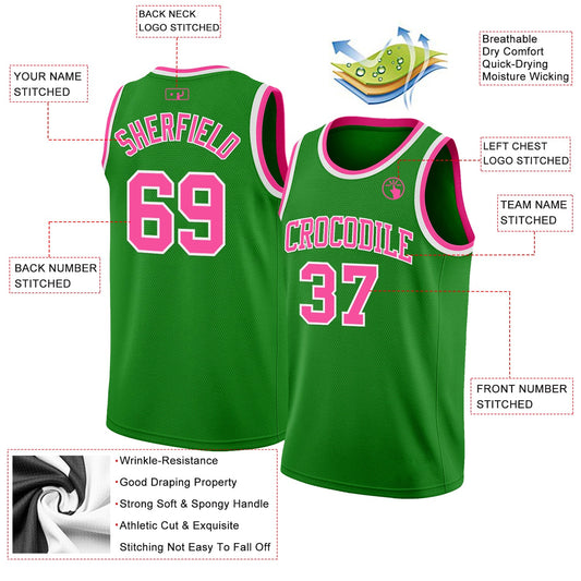 Custom Grass Green Pink-White Authentic Basketball Jersey - Sky-Custom
