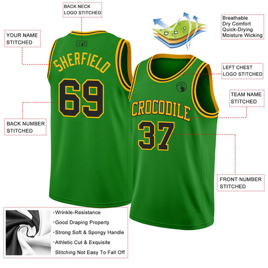 Custom Grass Green Black-Gold Authentic Basketball Jersey - Sky-Custom