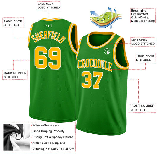 Custom Grass Green Gold-White Authentic Basketball Jersey - Sky-Custom