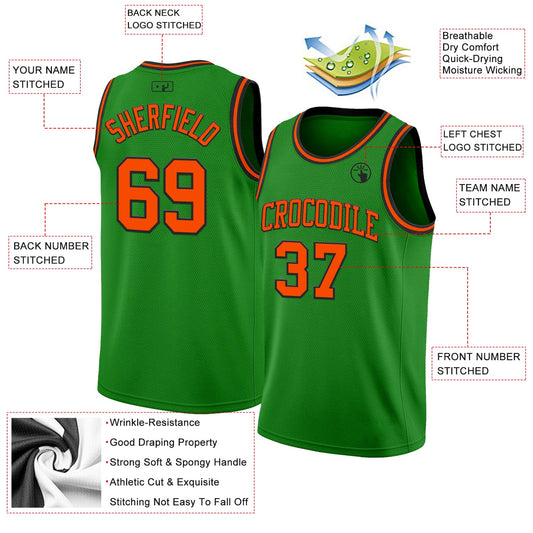 Custom Grass Green Orange-Black Authentic Basketball Jersey - Sky-Custom