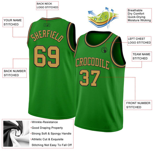 Custom Grass Green Old Gold-Black Authentic Basketball Jersey - Sky-Custom