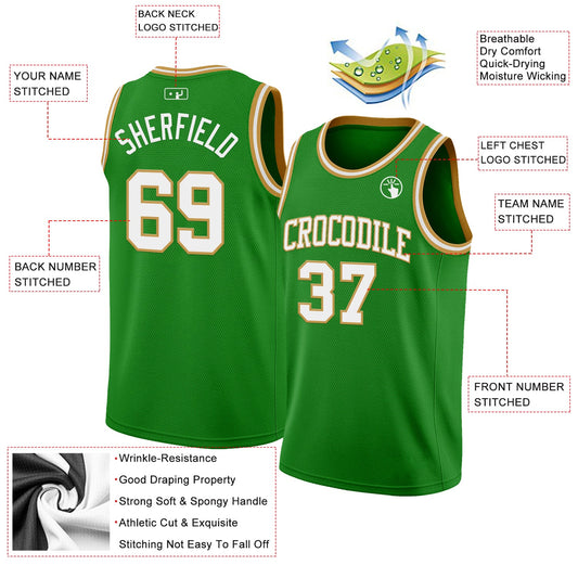 Custom Grass Green White-Old Gold Authentic Basketball Jersey - Sky-Custom