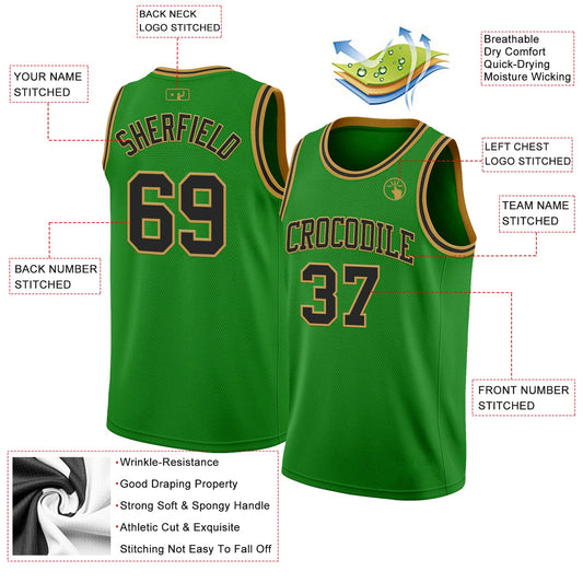 Custom Grass Green Black-Old Gold Authentic Basketball Jersey - Sky-Custom