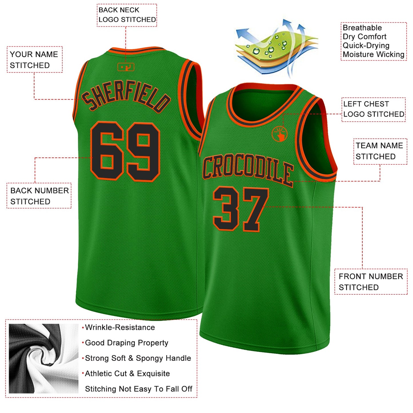 Custom Grass Green Black-Orange Authentic Basketball Jersey - Sky-Custom