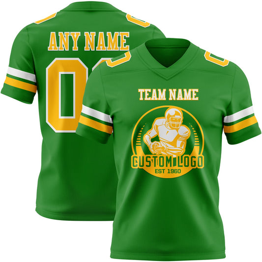 Custom Grass Green Gold-White Mesh Authentic Football Jersey - Sky-Custom