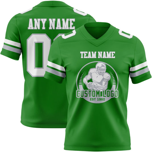 Custom Grass Green White-Gray Mesh Authentic Football Jersey - Sky-Custom