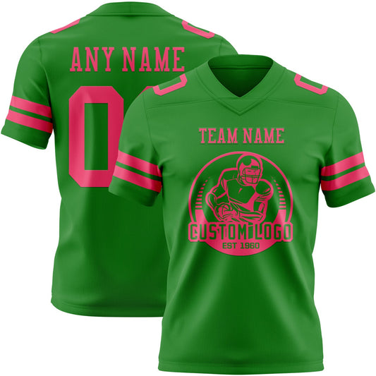 Custom Grass Green Neon Pink Mesh Authentic Football Jersey - Sky-Custom