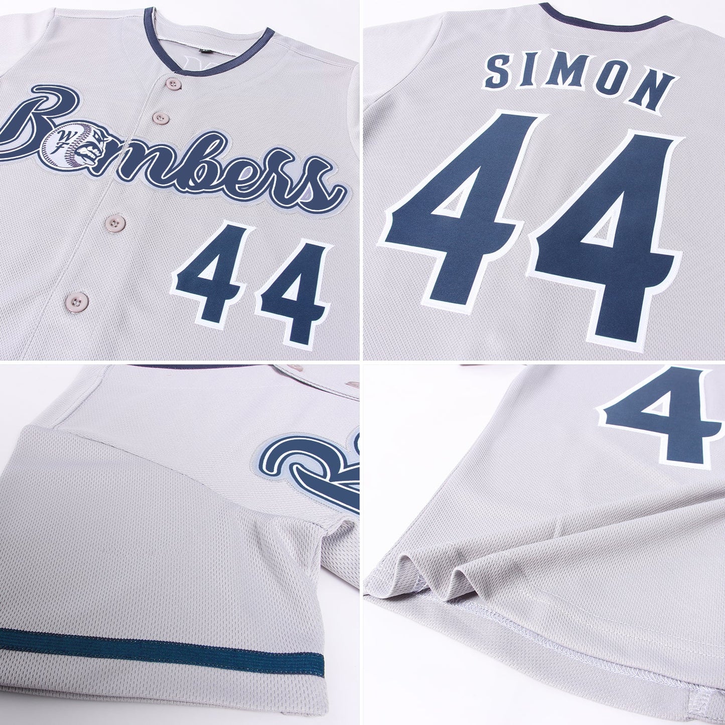 Custom Gray Navy-White Authentic Baseball Jersey - Sky-Custom