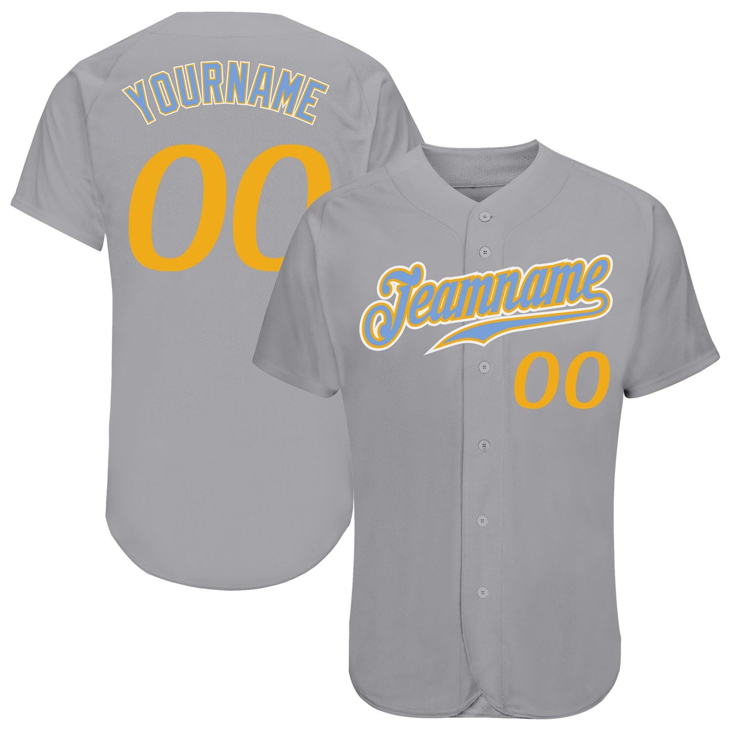 Custom Gray Gold-Light Blue Authentic Baseball Jersey - Sky-Custom