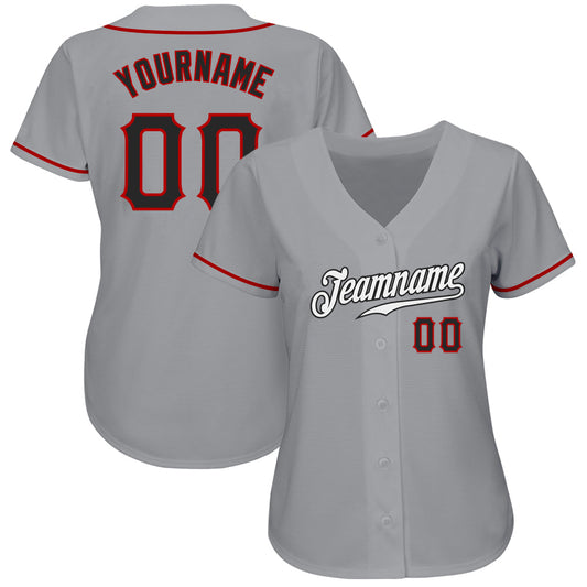 Custom Gray Black-Red Authentic Baseball Jersey - Sky-Custom