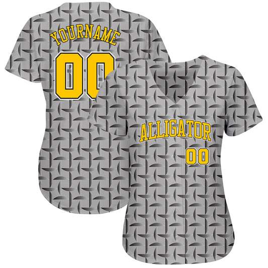 Custom Gray Gold-Black 3D Pattern Design Authentic Baseball Jersey - Sky-Custom