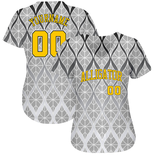 Custom Gray Gold-Black 3D Pattern Design Authentic Baseball Jersey - Sky-Custom