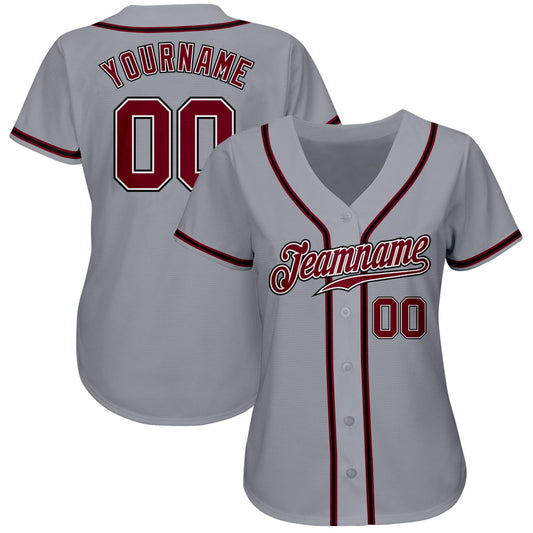 Custom Gray Crimson-Black Authentic Baseball Jersey - Sky-Custom