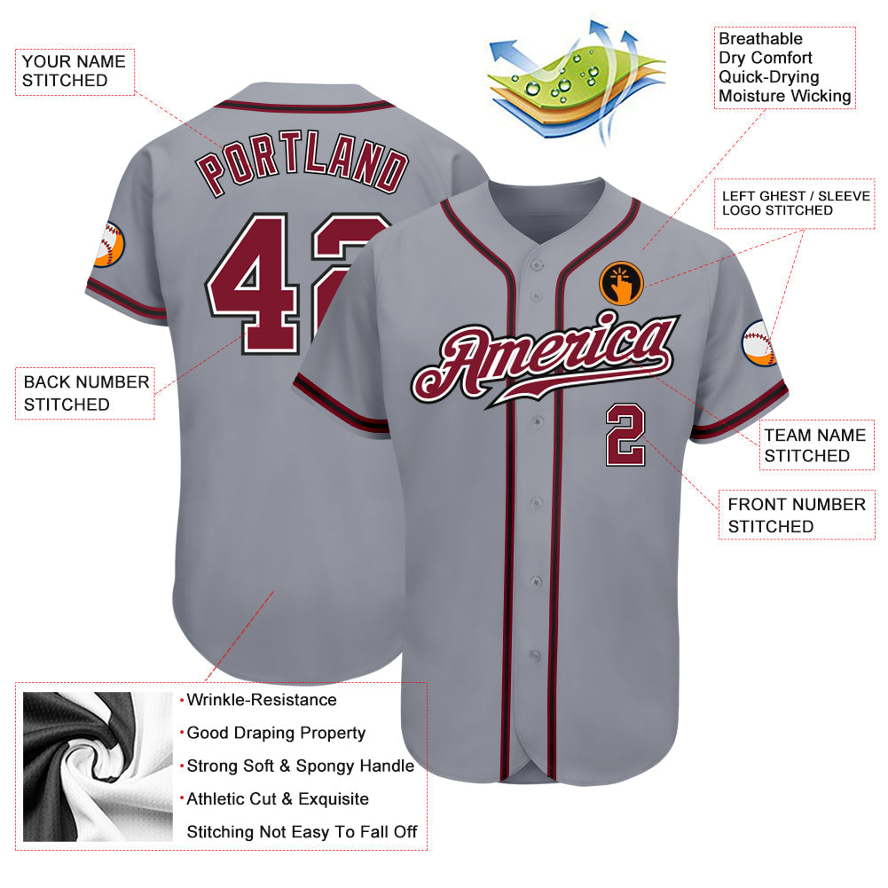 Custom Gray Crimson-Black Authentic Baseball Jersey - Sky-Custom