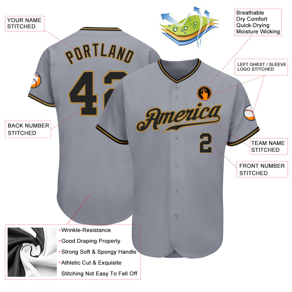 Custom Gray Black-Old Gold Authentic Baseball Jersey - Sky-Custom