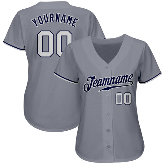 Custom Gray White-Navy Authentic Baseball Jersey - Sky-Custom