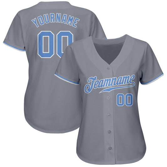 Custom Gray Light Blue-White Authentic Baseball Jersey - Sky-Custom