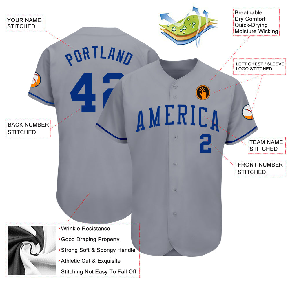 Custom Gray Royal Authentic Baseball Jersey - Sky-Custom
