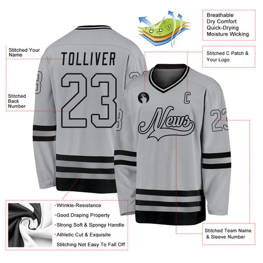 Custom Gray Gray-Black Hockey Jersey - Sky-Custom