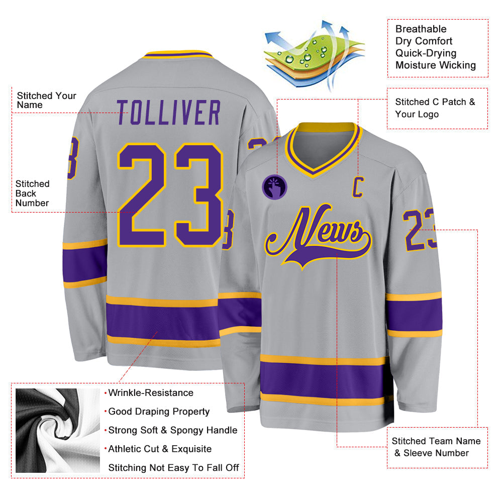 Custom Gray Purple-Gold Hockey Jersey - Sky-Custom