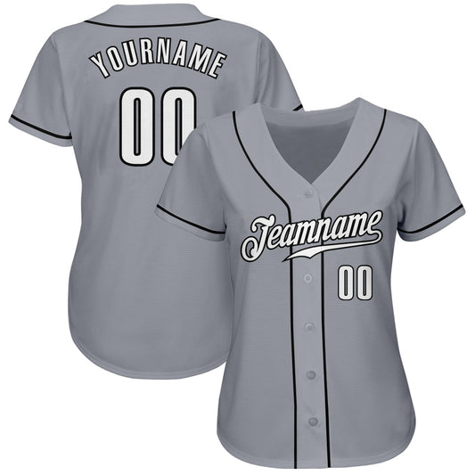 Custom Gray White-Black Authentic Baseball Jersey - Sky-Custom