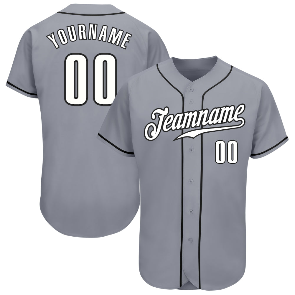 Custom Gray White-Black Authentic Baseball Jersey - Sky-Custom