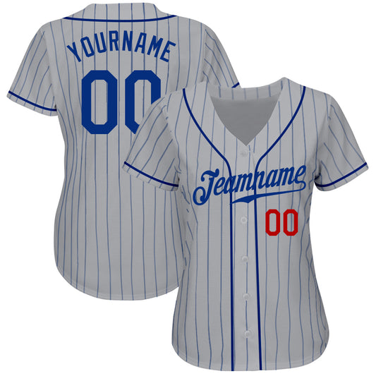 Custom Gray Royal Pinstripe Royal-Red Authentic Baseball Jersey - Sky-Custom