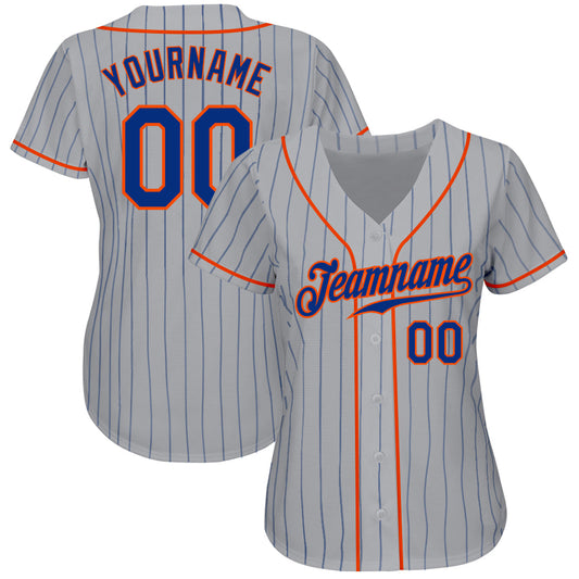 Custom Gray Royal Pinstripe Royal-Orange Authentic Baseball Jersey - Sky-Custom