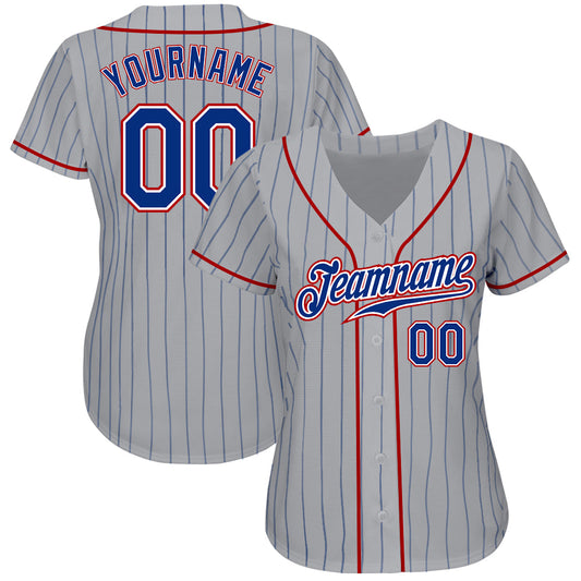 Custom Gray Royal Pinstripe Royal-Red Authentic Baseball Jersey - Sky-Custom