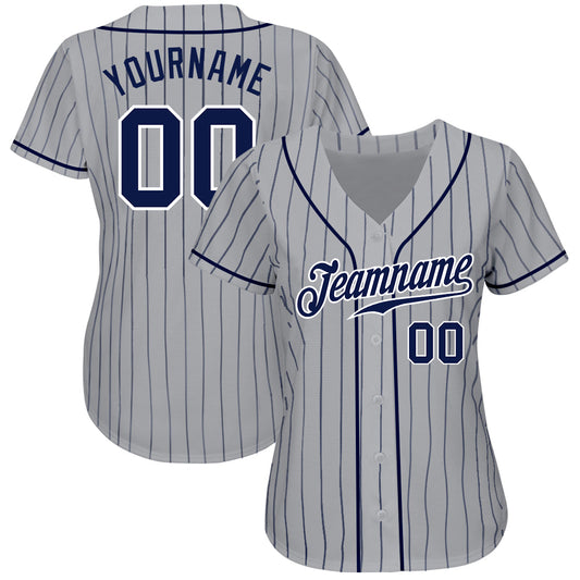 Custom Gray Navy Pinstripe Navy-White Authentic Baseball Jersey - Sky-Custom