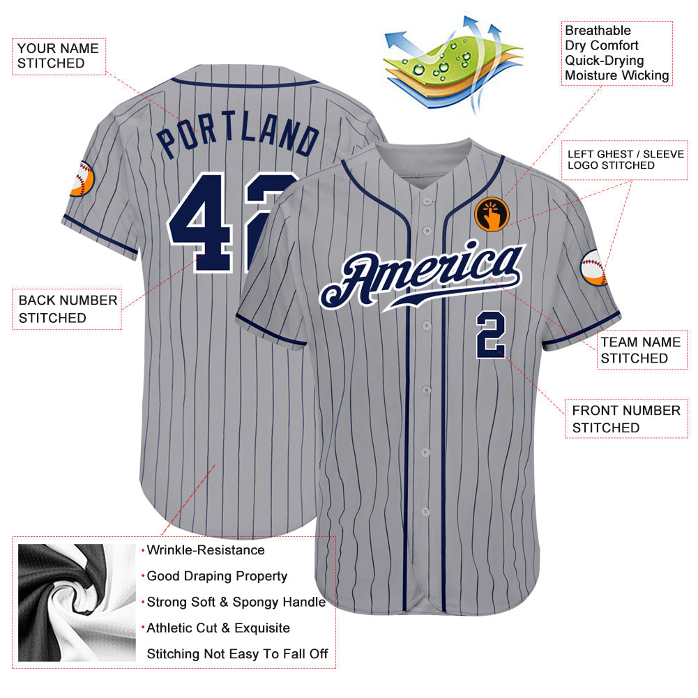 Custom Gray Navy Pinstripe Navy-White Authentic Baseball Jersey - Sky-Custom