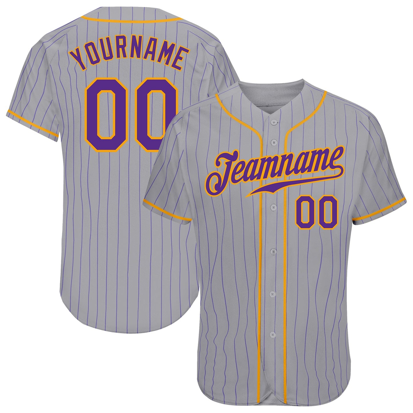 Custom Gray Purple Pinstripe Purple-Gold Authentic Baseball Jersey - Sky-Custom