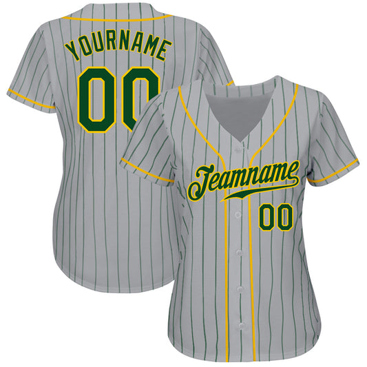 Custom Gray Green Pinstripe Green-Gold Authentic Baseball Jersey - Sky-Custom