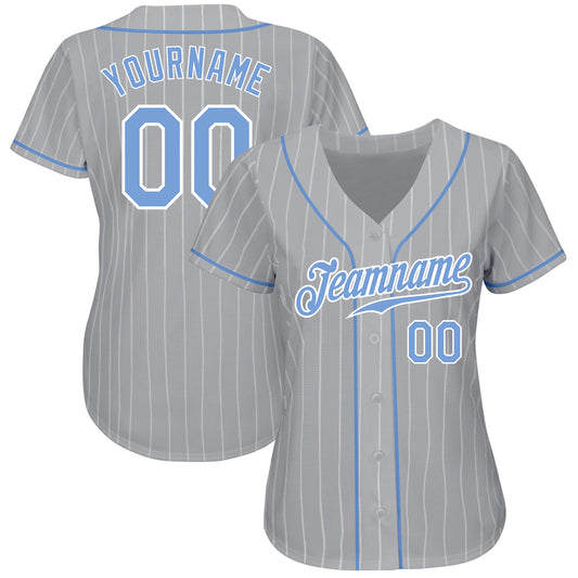 Custom Gray White Pinstripe Light Blue-White Authentic Baseball Jersey - Sky-Custom
