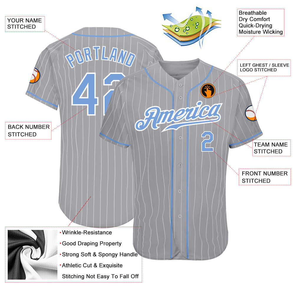 Custom Gray White Pinstripe Light Blue-White Authentic Baseball Jersey - Sky-Custom