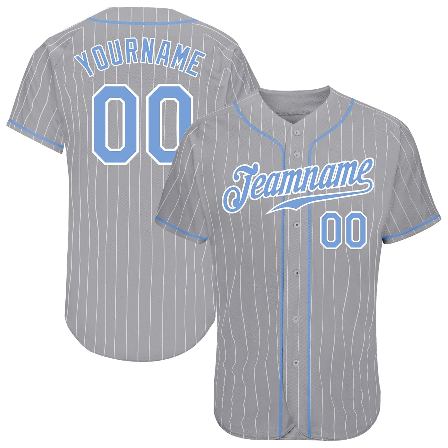 Custom Gray White Pinstripe Light Blue-White Authentic Baseball Jersey - Sky-Custom