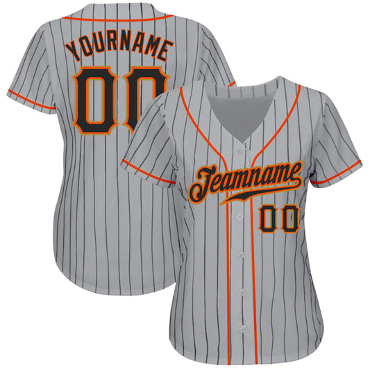 Custom Gray Black Pinstripe Black-Orange Authentic Baseball Jersey - Sky-Custom