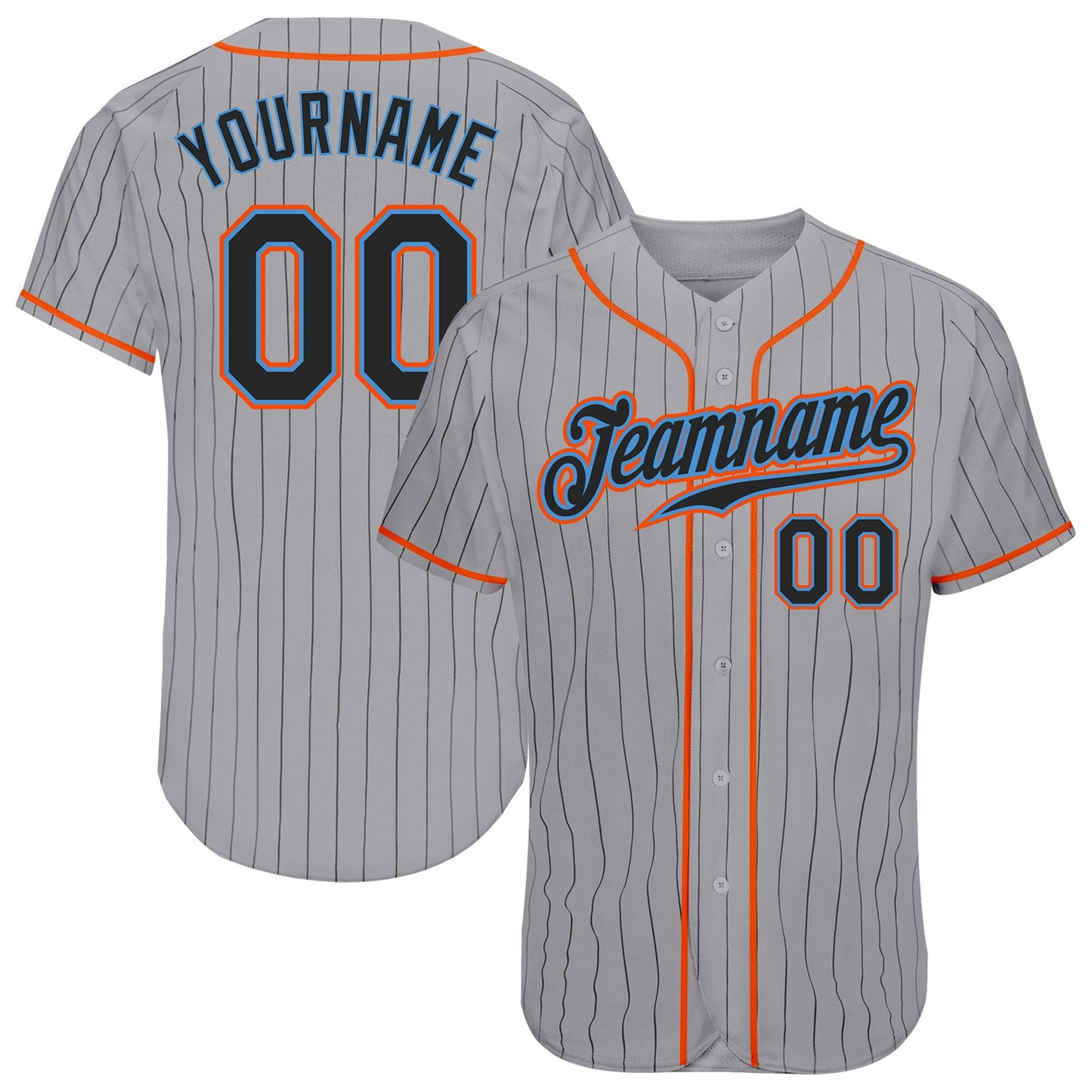 Custom Gray Black Pinstripe Black-Powder Blue Authentic Baseball Jersey - Sky-Custom
