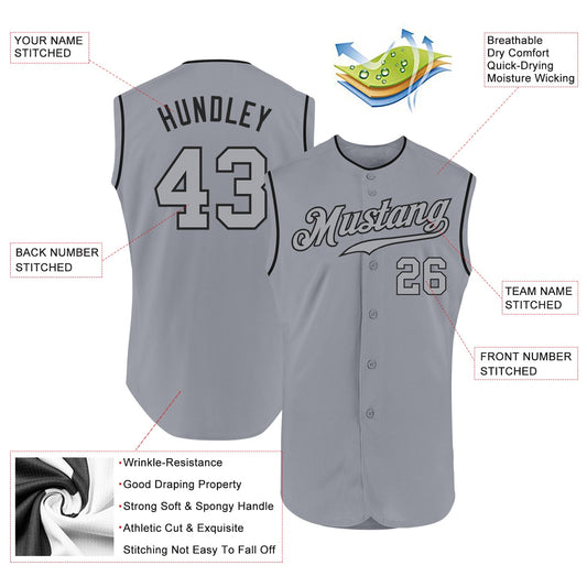 Custom Gray Gray-Black Authentic Sleeveless Baseball Jersey - Sky-Custom