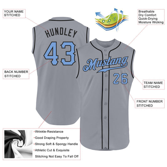 Custom Gray Light Blue-Black Authentic Sleeveless Father's Day Baseball Jersey - Sky-Custom