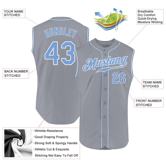 Custom Gray Light Blue-White Authentic Sleeveless Baseball Jersey - Sky-Custom
