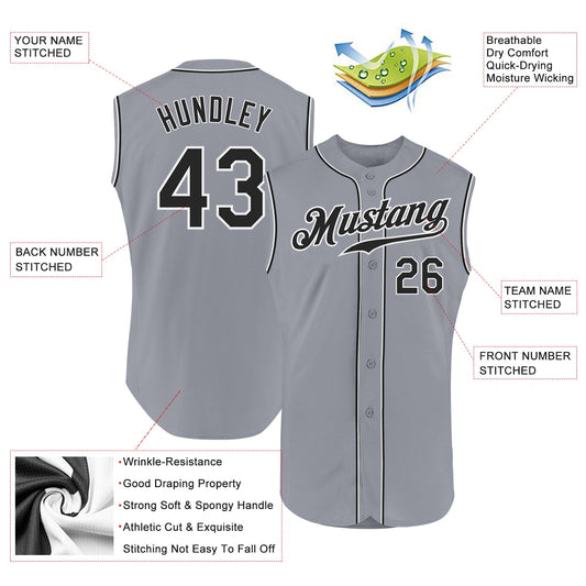 Custom Gray Black-White Authentic Sleeveless Baseball Jersey - Sky-Custom