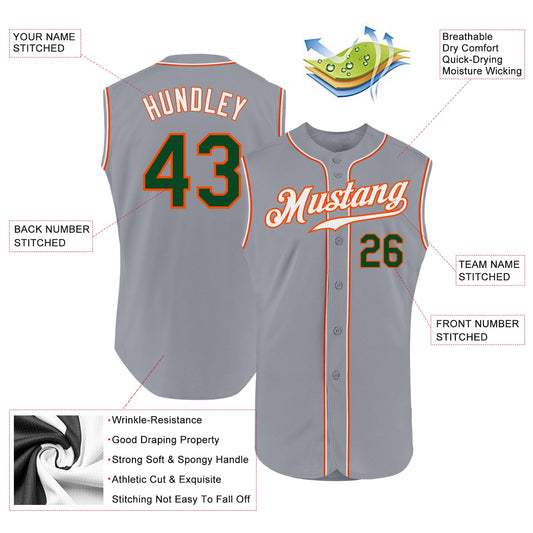 Custom Gray Green-Orange Authentic Sleeveless Baseball Jersey - Sky-Custom