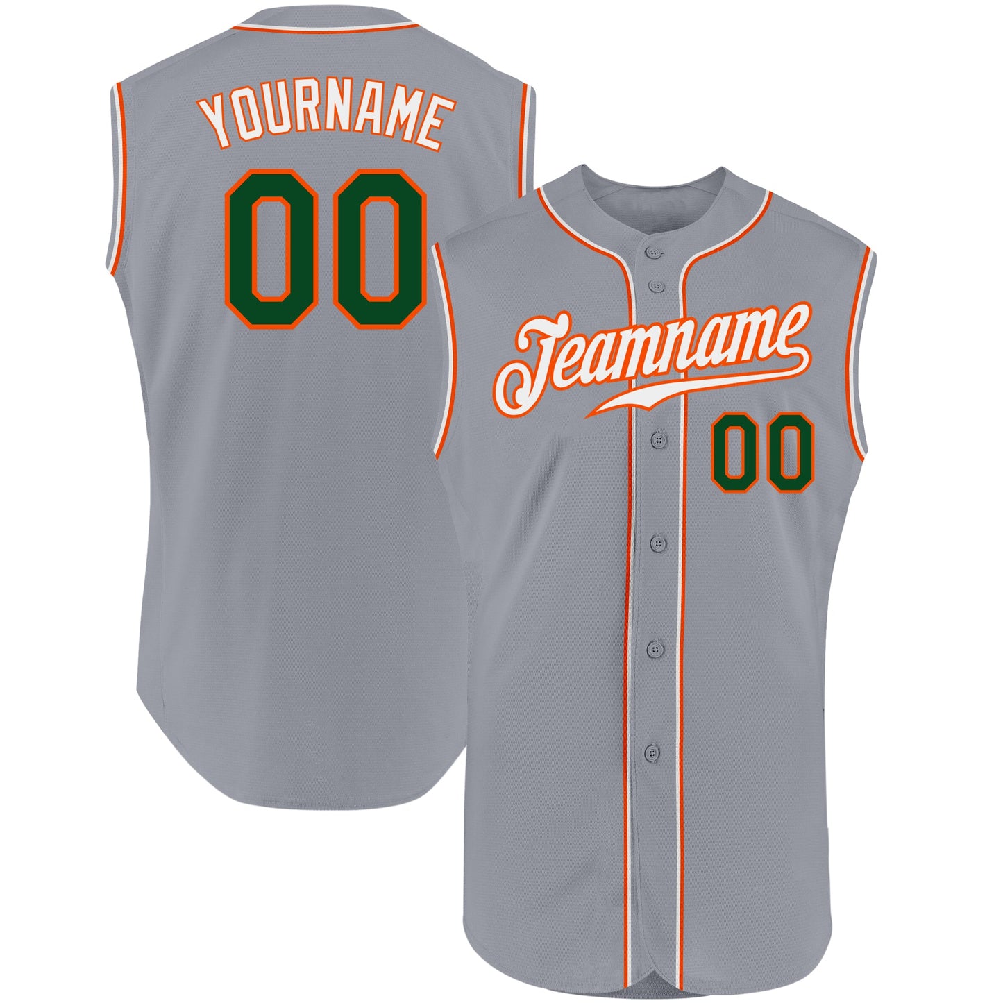 Custom Gray Green-Orange Authentic Sleeveless Baseball Jersey - Sky-Custom